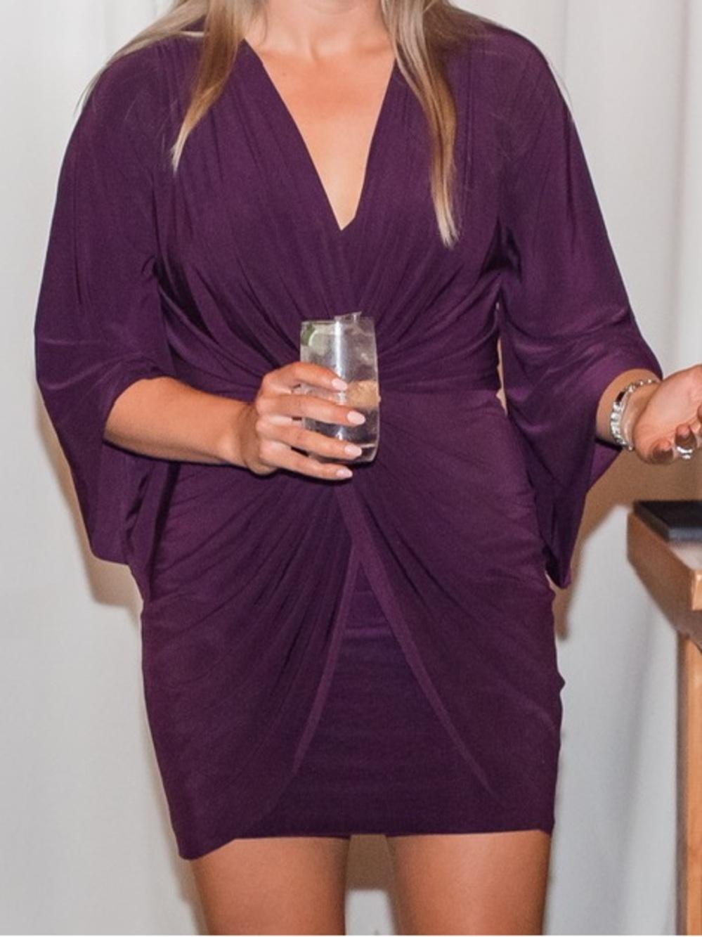 Misa Los Angeles Deep Plum V-Neck Draped Mini Dress